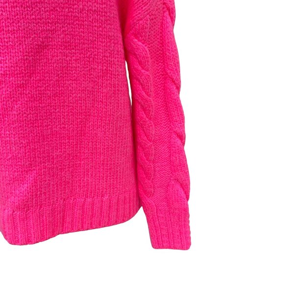 Anthropologie Cable Knit Chunky Oversized Sweater Sz M Neon Pink Barbiecore Wool - Picture 5 of 12